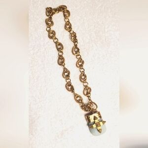 SEPTIMO by Silvia Fassardi- long necklace- 18k gold plated with green stone .